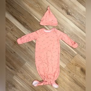 Peach/Pink Baby Girl Rainbow Knot Gown & Hat | Okie Dokie | Size 3 M | Cotton